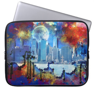 SlipperyJoe NYC graffiti maan omringd door wervele Laptop Sleeve