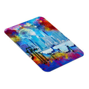 SlipperyJoe NYC graffiti maan omringd door wervele Magneet