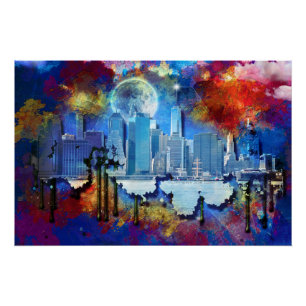 SlipperyJoe NYC graffiti maan omringd door wervele Perfect Poster