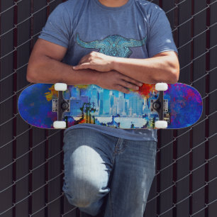SlipperyJoe NYC graffiti maan omringd door wervele Persoonlijk Skateboard
