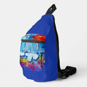 SlipperyJoe NYC graffiti maan omringd door wervele Sling Bag