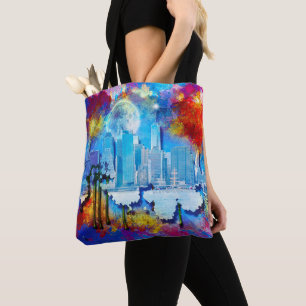 SlipperyJoe NYC graffiti maan omringd door wervele Tote Bag
