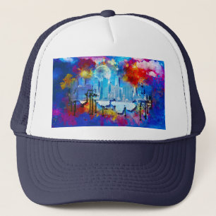 SlipperyJoe NYC graffiti maan omringd door wervele Trucker Pet