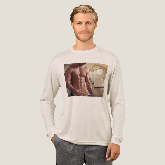 SlipperyJoe shirtless muscular man sixpack abs fit Tri-Blend Shirt (Voorkant)