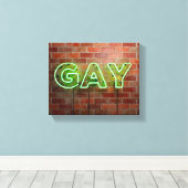 SlipperyJoe verlicht gay neonteken helder levendig Canvas Afdruk (Insitu (Houten vloer))