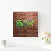 SlipperyJoe verlicht gay neonteken helder levendig Vierkante Klok (Huis)