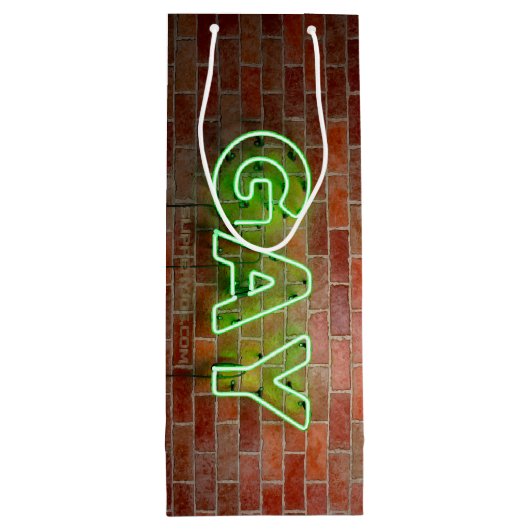 SlipperyJoe verlicht gay neonteken helder levendig Wijn Cadeautas (Achterkant)