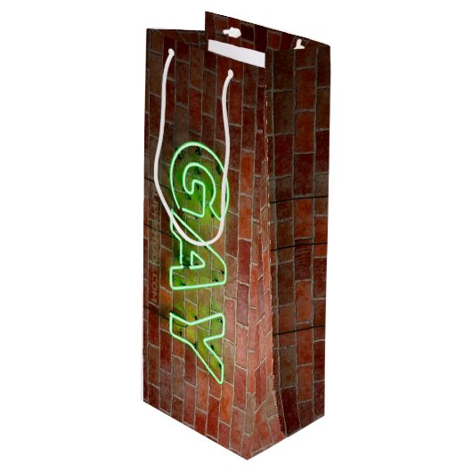 SlipperyJoe verlicht gay neonteken helder levendig Wijn Cadeautas (Voorkant Gekanteld)