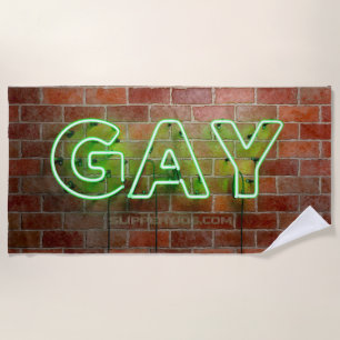 SlipperyJoe verlichte gay neonbord helder levendig Strandlaken