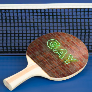 SlipperyJoe verlichte gay neonbord helder levendig Tafeltennisbatje