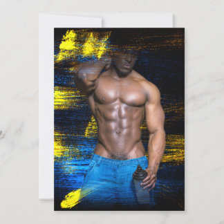 SlipperyJoe zwarte gespierde man sexy shirtloos co Feestdagenkaart