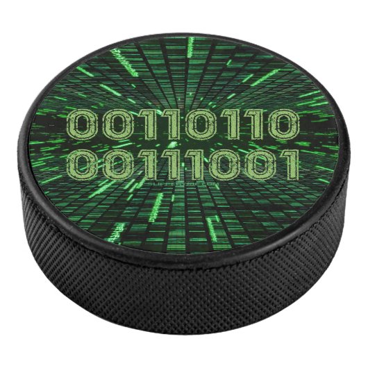 SlipperyJoe's 69 binaire code levendig groene bere Hockey Puck (3/4)