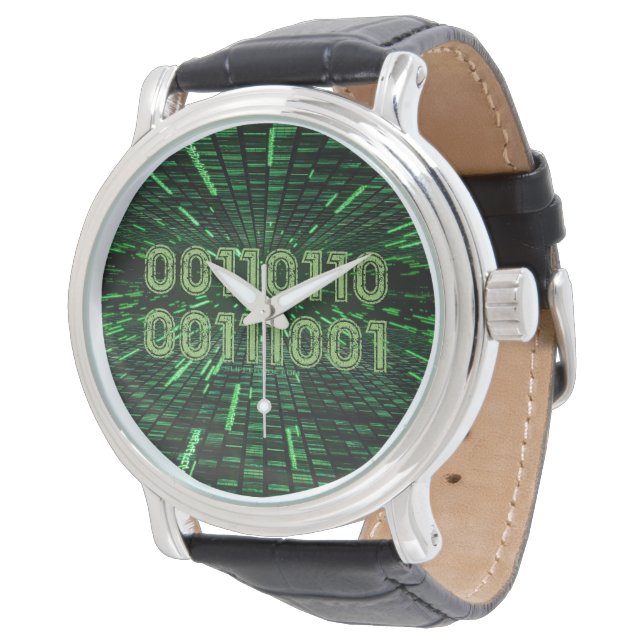 SlipperyJoe's 69 binaire code levendig groene bere Horloge (Gekanteld)