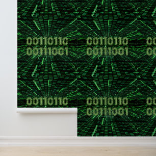 SlipperyJoe's 69 binaire code levendige groene com Behang