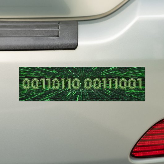 SlipperyJoe's 69 binaire code levendige groene com Bumpersticker (Op auto)