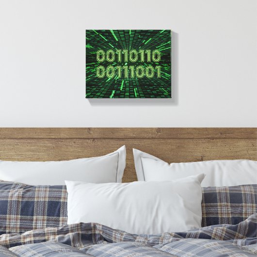 SlipperyJoe's 69 binaire code levendige groene com Canvas Afdruk (Insitu (Slaapkamer))