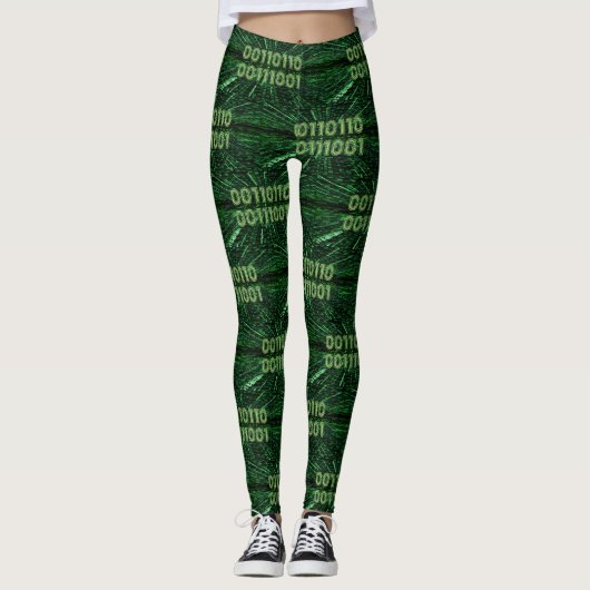 SlipperyJoe's 69 binaire code levendige groene com Leggings (Voorkant)
