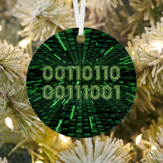SlipperyJoe's 69 binaire code levendige groene com Metalen Ornament (Insitu)