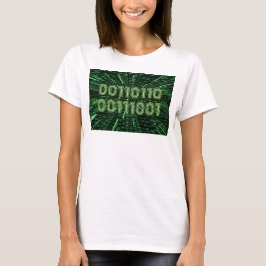 SlipperyJoe's 69 binaire code levendige groene com T-shirt (Voorkant)
