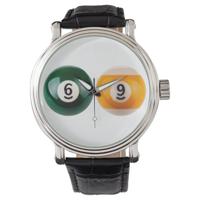 SlipperyJoe's 69 harde pooltafel twee biljartbal Horloge (Voorkant)