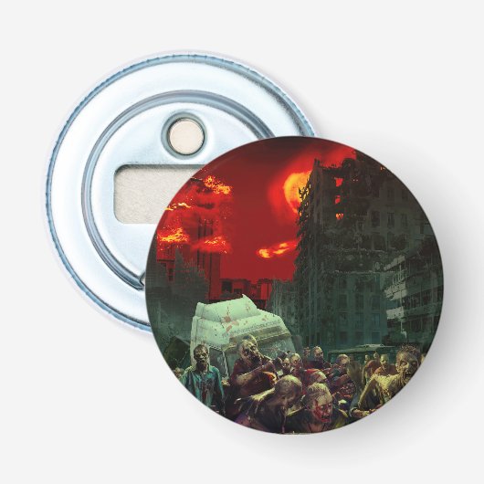 SlipperyJoe's apocalyptische Halloween-scène grote Button Flesopener (Voorkant)