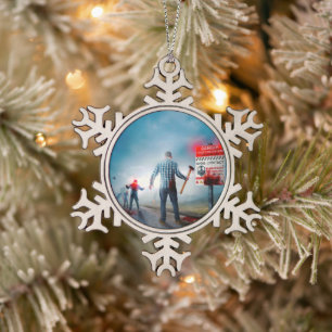 SlipperyJoe's apocalyptische infectiegevaar Hallow Tin Sneeuwvlok Ornament