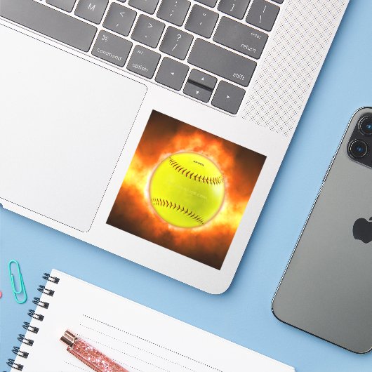 SlipperyJoe's artistic Softball on fire gay gifts  Sticker (Laptop met iPhone)
