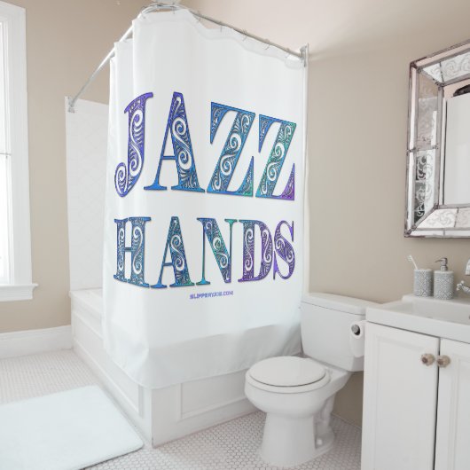 SlipperyJoe's artistieke Jazz Hands levendige kleu Douchegordijn (In situ)