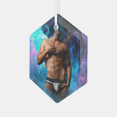 SlipperyJoe's artistieke Man ondergoed bulge gay p Glas Ornament (Voorkant links)