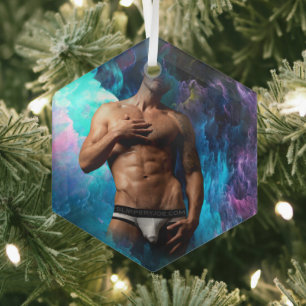 SlipperyJoe's artistieke Man ondergoed bulge gay p Glas Ornament