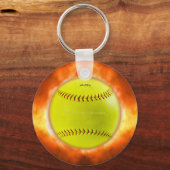 SlipperyJoe's artistieke Softball op vuurcadeaus v Sleutelhanger (Voorkant)