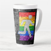 SlipperyJoe's Be You brick wall stick figure rainb Latte Mok (Rechterhoek)