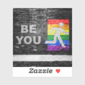 SlipperyJoe's Be You brick wall stick figure rainb Sticker (Vel)
