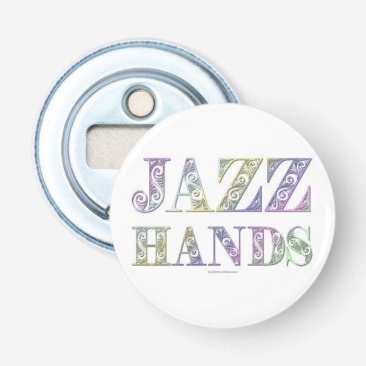 SlipperyJoe's Broadway-musical Jazz Hands queer ca Button Flesopener (Voorkant)