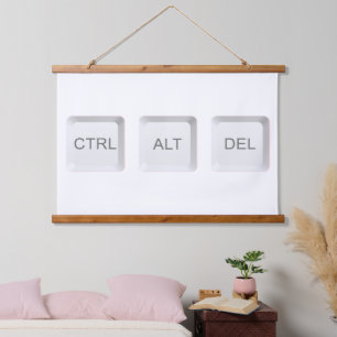 SlipperyJoe's CTRL ALT DEL knoppen drie witte com Hangend Wandkleed