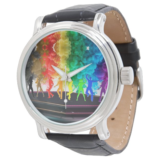 SlipperyJoe's Dancing Pride Shadows gay geschenken Horloge (Gekanteld)