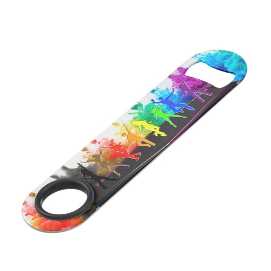 SlipperyJoe's dansende pride Shadows homo cadeauku Speed Flessenopener (Voorkant Gekanteld)