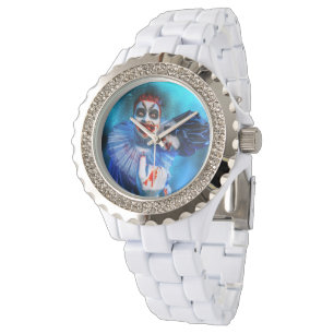SlipperyJoe's dreigende clown Happy Halloween rood Horloge