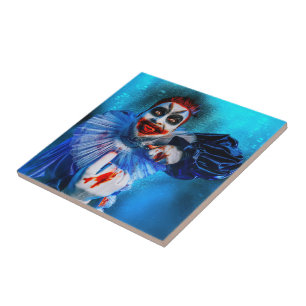 SlipperyJoe's dreigende clown Happy Halloween rood Tegeltje