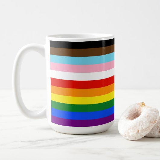 SlipperyJoe's Eleven Stripe Pride Flag combineert Koffiemok (Met donut)
