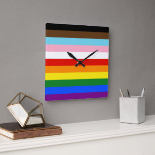 SlipperyJoe's Eleven Stripe Pride Flag combineert Vierkante Klok