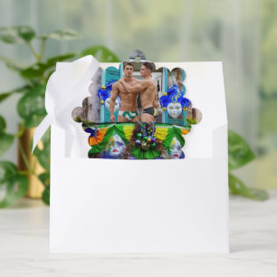 SlipperyJoe's feestelijke Mardi Gras-scène twee ma Ornament Kaart