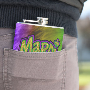 SlipperyJoe's feestelijke Mardi Gras-thema kroon v Heupfles