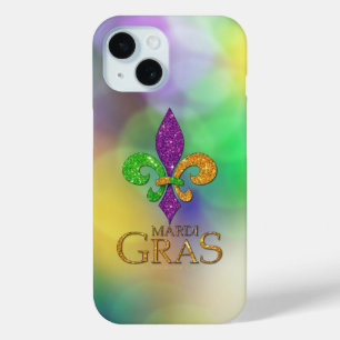 SlipperyJoe's feestelijke Mardi Gras-thema paarse iPhone 15 Case