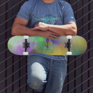 SlipperyJoe's feestelijke Mardi Gras-thema paarse Persoonlijk Skateboard