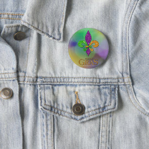 SlipperyJoe's feestelijke Mardi Gras thema paarse Ronde Button 5,7 Cm