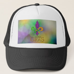 SlipperyJoe's feestelijke Mardi Gras-thema paarse Trucker Pet