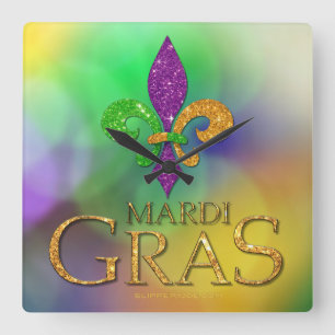 SlipperyJoe's feestelijke Mardi Gras-thema paarse  Vierkante Klok