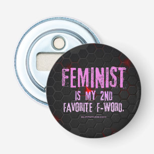 SlipperyJoe's feministische f-woordglanzend rood 3 Button Flesopener