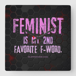 SlipperyJoe's feministische f-woordglanzend rood 3 Vierkante Klok
